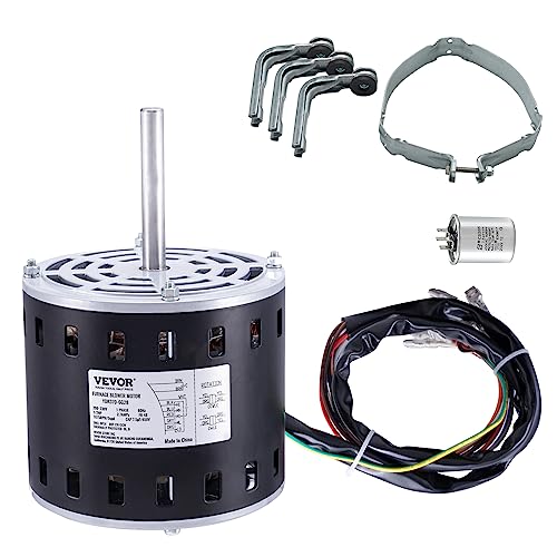 VEVOR 1/2HP Furnace Blower Motor, 208/230V 2.7Amps, 1075RPM 5 Speeds, CW/CCW Rotation, 48 Frame 3.4" Shaft Length, 7.5μF/450V Capacitor + 11" Hold Hoop  Tools & Home Improvement